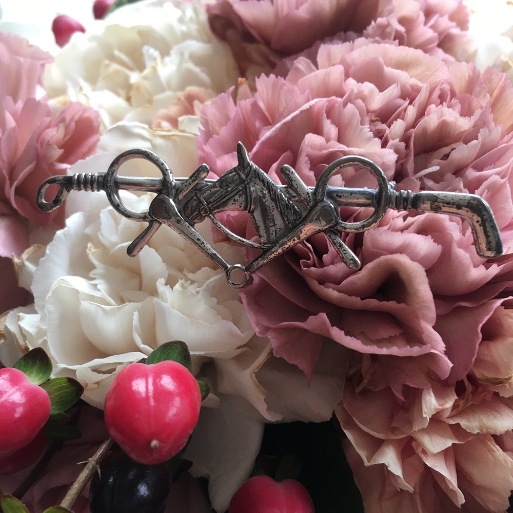 Silver Equestrian Horse Head Bit Brooch
